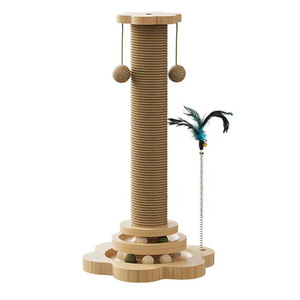 <b>Cat</b> <b>Scratching</b> <b>Post</b> Tall Solid Wood Sisal Climbing Frame With Spinning Wheel <b>For</b> Indoor <b>Cats</b> Modern Design - Product Image 4