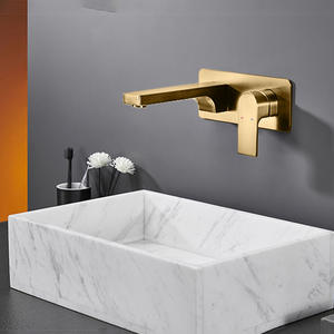 Grifo de lavabo de latón montado en la pared, monomando, acabado dorado cepillado, con válvula de cerámica para lavabo de baño - Product Image 1