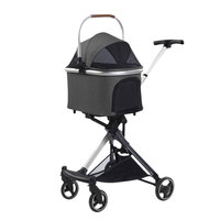 Vente en gros d'usine de luxe Roue de voyage pour animaux de compagnie Poussette Chien Chat Chariot de transport Quatre tours Pliable avec une main Poussette pour chien
