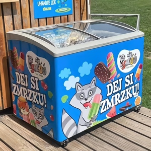 Congelador <span class=keywords><strong>Horizontal</strong></span> de Doble Puerta con Vidrio Curvo para Supermercado, Almacenamiento de Helados, Refrigerador Personalizable de Fábrica - Product Image 1