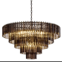Lustre Cano Lighting en verre noir bronze, bandes de verre verticales denses en niveaux, lumière de plafond pour la maison à l'éclat chaleureux
