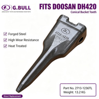 Dents de godet coniques forgées 2713-1236TL pour excavatrices Doosan DH420 DH500, haute résistance à l'usure et à la pénétration