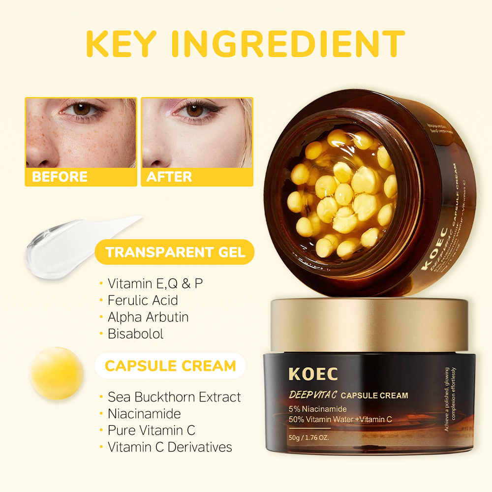 Hidratante Facial em Cápsulas Douradas de Vitamina C KOEC 50g para Rugas,  Radiância da Pele, Gel Transparente para Hidratação e Brilho| Alibaba.com, image size:1000x1000