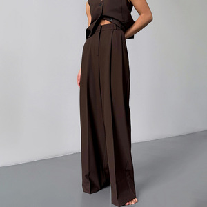 <span class=keywords><strong>Pantaloni</strong></span> Palazzo da <span class=keywords><strong>Donna</strong></span> Grigio Scuro a Vita Alta <span class=keywords><strong>con</strong></span> Doppia Piegatura, Gamba Larga, Vestibilità Ampia, Lunghezza al Pavimento, <span class=keywords><strong>con</strong></span> Tasche <span class=keywords><strong>Laterali</strong></span> - Product Image 3