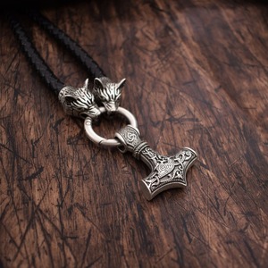 Norse Odin Viking <strong>Pendant</strong> with Raven Wolf <strong>Thor</strong> <strong>Hammer</strong> Mjolnir Symbol Vintage Scandinavian Necklace Jewelry for Men 9 Styles - Product Image 6