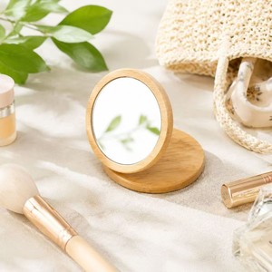 Bamboo Round Mini Makeup <b>Mirror</b> Portable Aluminum Lens Makeup <b>Mirror</b> For Travel And Personal Gift - Product Image 1