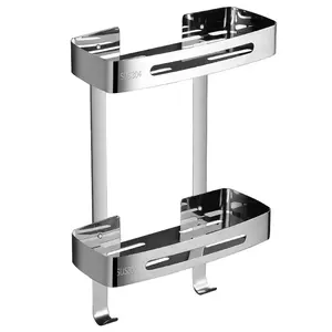 CF BSM0629 High Quality Wall Mounted Double Layer Stainless Steel Toilet Bathroom Rectangle Metal Silver Shelves