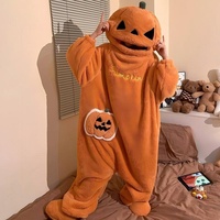 Pyjama d'hiver unisexe en polaire épaisse et velours, motif citrouille d'Halloween, combinaison amusante de dessin animé pour couple, tenue d'intérieur