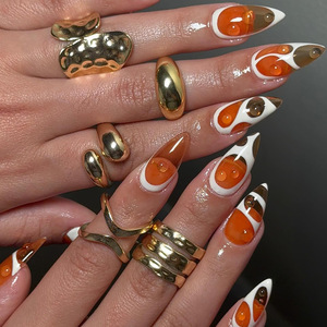 24 faux ongles personnalisés 3D à coller, forme amande, French noir, à presser - Product Image 3