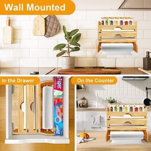 Organisateur mural 4 en 1 pour cuisine en bambou <span class=keywords><strong>et</strong></span> aluminium, distributeur de papier aluminium, <span class=keywords><strong>film</strong></span> plastique <span class=keywords><strong>et</strong></span> porte-serviettes en papier - Product Image 2