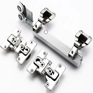 Quincaillerie de porte coulissante pliante à deux battants et quatre portes en aluminium, design moderne argenté, à fermeture douce, à pousser-tirer, pour armoire - Product Image 1