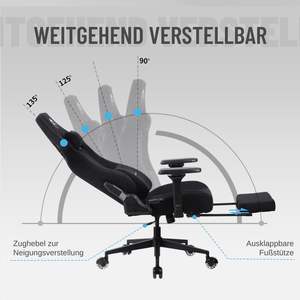 Silla de Juego para Computadora en Oferta, Silla Ergonómica para Videojuegos y Oficina con Reposapiés, Tapizada en Tela Negra - Product Image 6