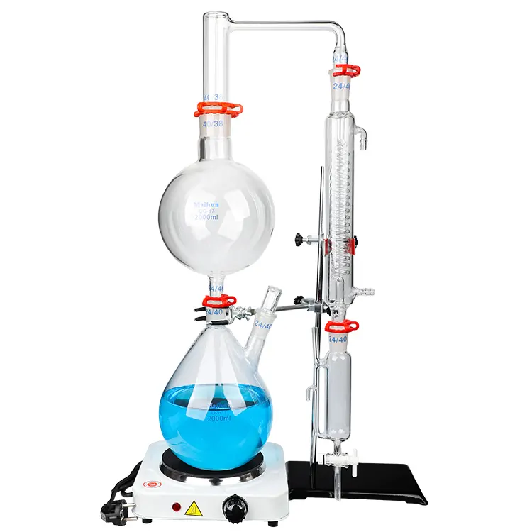 Kit de destilación de aceite esencial para laboratorio químico, destilador de agua, purificador de vidrio, fabricación China