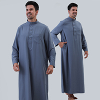 Qamis Homme Couleur Unie à Manches Longues, Robe Islamique Arabe du Qatar, Kandura Traditionnelle pour la Prière de l'Aïd et le Quotidien