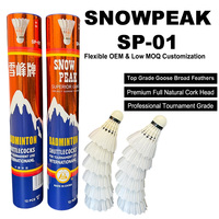 SNOWPEAK SP-01 Volant de badminton en plumes d'oie de qualité supérieure, entièrement en liège naturel, flexible, OEM, faible MOQ, choix professionnel pour les matchs