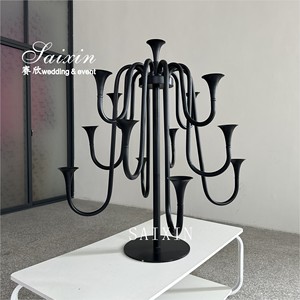 Saixin thiết kế độc đáo màu đen kim loại đèn bóng râm trung tâm đám cưới 13 cánh tay nến cho Bảng trang trí - Product Image 5