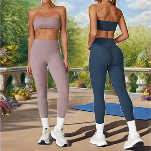 Pasui เซตออกกำลังกายน้ำหนักเบาสำหรับผู้หญิง, เลกกิ้งกีฬาสองชิ้นผ้าสแปนเด็กซ์/ ไนลอนเอวสูงชุดชั้นในโยคะลายพื้น - Product Image 2