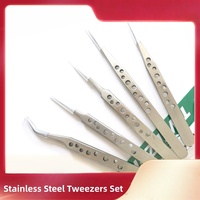 Pinces/Clips à Cils en Acier Inoxydable Poli Sablé à 9 Trous, Pointes Droites/Courbes Épaissies et Durcies pour Extensions de Cils