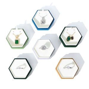 Premium Elegant <b>Small</b> Hexagon Velvet Jewelry Ring <b>Box</b> <b>Lid</b> Base Debossing Custom Logo Packaging for Wedding Ring - Product Image 6