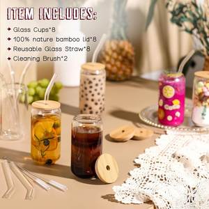 16Oz 20Oz Diy Blank Sublimation High Borosilicate Can Shaped Beer Can Glass <b>Cups</b> Bamboo <b>Lid</b> <b>Straw</b> Dishwasher Microwave Safe - Product Image 2
