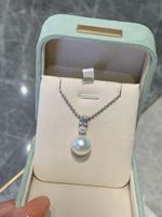 Collier pendentif en or massif 18 carats avec diamant baguette et perle blanche des mers du Sud australiennes, qualité AAA, ronde, 13-14 mm, éclat subtil, bijoux raffinés