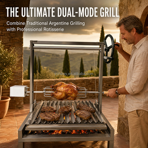 Asador Argentino Santa María, <span class=keywords><strong>Parrilla</strong></span> de Carbón de Acero Inoxidable con Elevación Manual y Asador Eléctrico - Product Image 4
