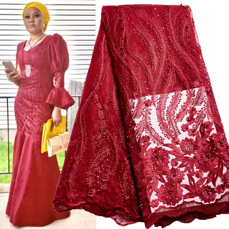 Tela de encaje de red francesa, tejido de malla africana con diseño bordado, materiales de encaje para vestidos de fiesta de bodas, 2369