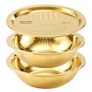 Ensemble de coupe-légumes multifonctionnel 24 cm 26 cm, râpe dorée avec bol et drain pour la cuisine - Product Image 2
