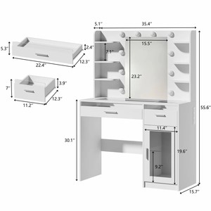 Ensemble <span class=keywords><strong>de</strong></span> coiffeuse moderne en bois blanc avec miroir LED coloré et éclairage, meubles <span class=keywords><strong>de</strong></span> chambre à coucher, coiffeuse antique - Product Image 5