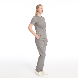 Conjuntos de Uniformes Médicos para Mujer con Cuello Redondo y Cierre Frontal |   Uniforme Médico Ajustado Color Heather |   Uniforme de Enfermera con Cierre Ajustable en el Tobillo - Product Image 3