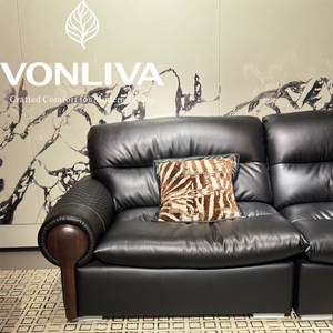 โซฟาโมดูลาร์หรูหราทันสมัย Vonliva หนังแท้ บุฟองน้ำ เบาะนั่งลึก โซฟาห้องนั่งเล่น สำหรับโรงแรม - Product Image 4