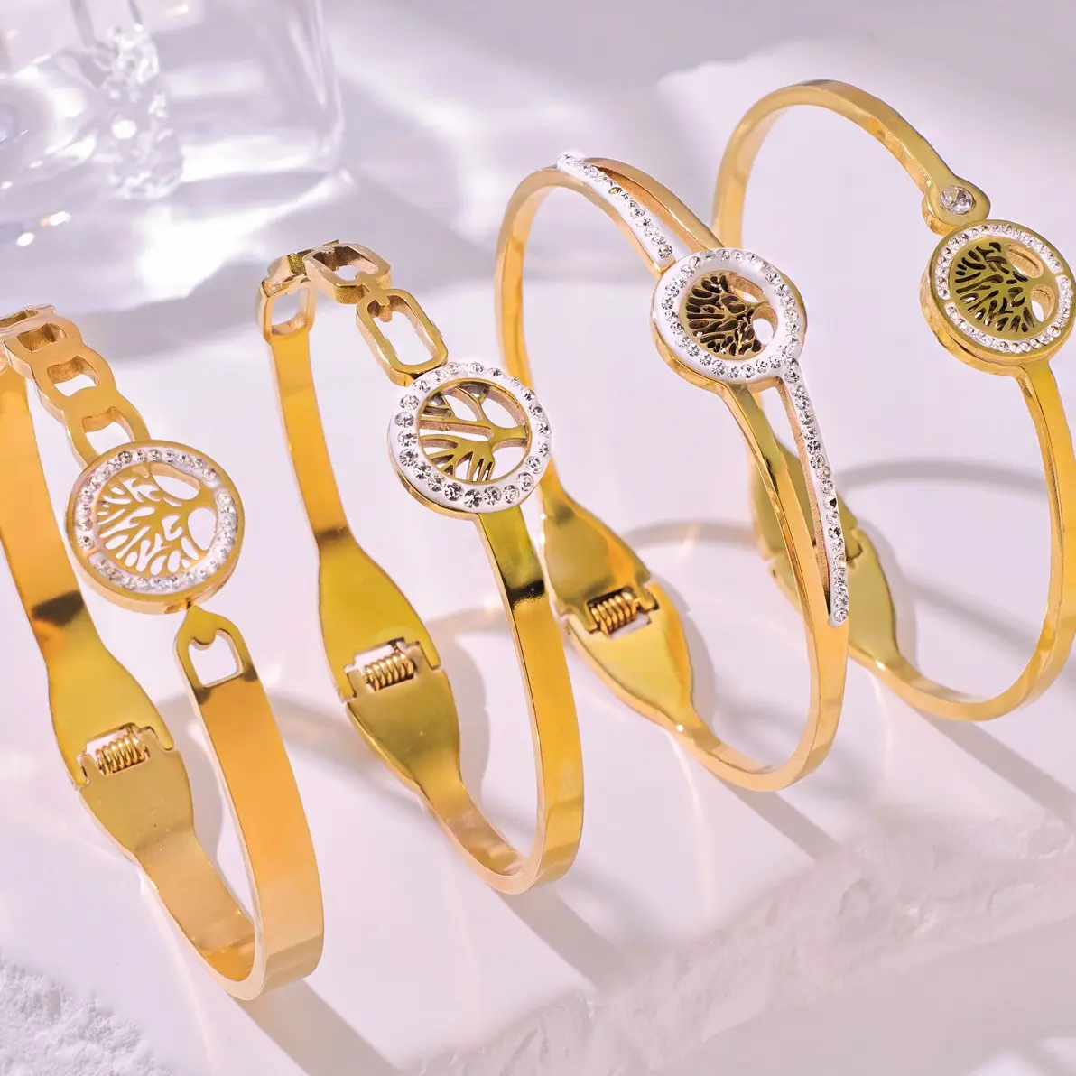 Offene Luxusmarke frei von Tarn Der Baum des Lebens 18K Gold vergoldet Edelstahl Mode Schmuck Armbänder und Armreifen Damen 2024