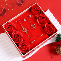 Valentijnsdag Zeep Roos Geschenkdoos Hart Sieradenset Ketting Ring Oorbellen Armband Romantisch jubileumcadeau voor dames