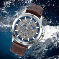 Montre Homme NS Never Stop N915 de Luxe au Design Unique, Affichage Automatique de la Date, Échelles Lumineuses, Bracelet en Cuir, Montre Sport à Quartz Étanche