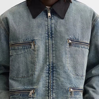 Veste en jean courte pour homme de haute qualité, style streetwear, avec logo personnalisé, couleur contrastée, décontractée, en coton épais