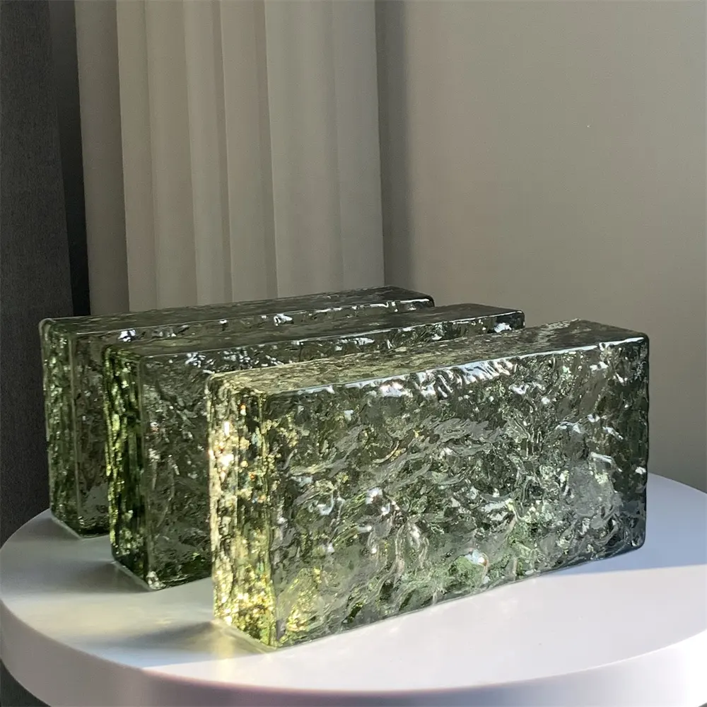 Novo Design 50*100*200mm Padrão De Pedra Pintado Luz Verde Blocos De Tijolo De Vidro De Cristal Para Casa De Decoração