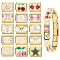 Pulsera Modular Italiana de Moda en Oro, Chapada en Platino, de Acero Inoxidable con Microincrustaciones en Forma de Bola, Diseño Ligero y Colorido, Tercera Edición