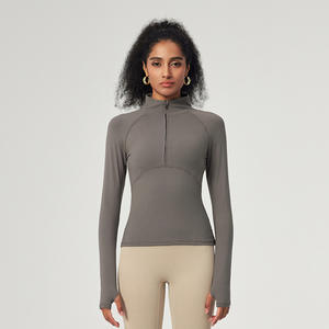 Custom Lightweight Damen Sport T-Shirt Schnellt rockn endes Langarm-Kompression sober teil mit halbem Reiß verschluss für <span class=keywords><strong>Bodybuilding</strong></span> Running Gym Yoga - Product Image 3