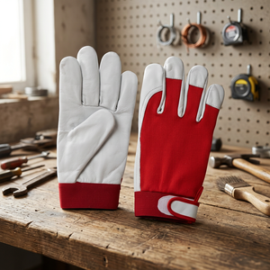 Gants en cuir blanc et rouge, antidérapants aux doigts, avec poignet élastique, 10 pouces, sans latex, usage général - Product Image 2