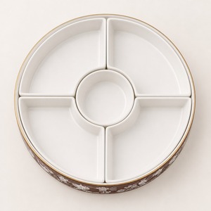 Caja Redonda de Cerámica para Dulces con Tapa, 5 Compartimentos, Bandeja para Servir Frutos Secos y Nueces, Perilla Dorada - Product Image 5