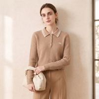 Pull en cachemire pour femme, décontracté, col rabattu boutonné, color block, tricoté à la machine, 100% pur cachemire, nouvelle collection hiver, vente en gros