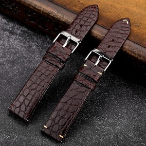 Bracelet de <span class=keywords><strong>montre</strong></span> en cuir de crocodile ultra-fin fait à la main, 18-22MM, <span class=keywords><strong>boucle</strong></span> à <span class=keywords><strong>ardillon</strong></span> marron, chaîne de <span class=keywords><strong>montre</strong></span> Vintage en cuir véritable pour hommes - Product Image 2