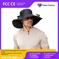 Chapeau de pêcheur pour homme, avec double ventilateur rechargeable à énergie solaire, réglable, couleur unie, protection solaire, pour la randonnée et la pêche en extérieur