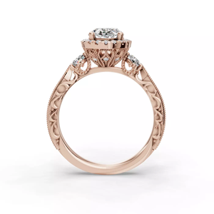 แหวนหมั้นเพชรทรงรี 14K โรสโกลด์ เพชรเลี้ยงในห้องปฏิบัติการ พร้อมลายฉลุประณีตและเพชรรอบวงหรูหราสำหรับผู้หญิง - Product Image 4