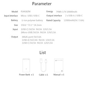 <span class=keywords><strong>Batterie</strong></span> <span class=keywords><strong>Externe</strong></span> Portable USB-C <span class=keywords><strong>20000mAh</strong></span> 18W à Charge Rapide Bidirectionnelle pour Power Bank 3 - Product Image 6
