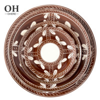 Assiette de table en porcelaine fine marron, motif floral, vaisselle en céramique, logo personnalisé, pour événements, location, décoration, assiettes et plats, assiette de présentation