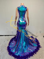 Oc strade Sparkling V-Ausschnitt Lila Strass Geburtstags kleid für Frauen Elegante offene Seite Ballkleid Ballkleider mit Feder besatz