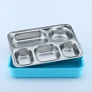 Mudah Dibersihkan Kotak Makan Siang Siswa Stainless Steel Wadah Penyimpanan Makanan Multi Kotak Makan Siang