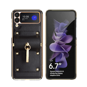Dropshipping MARCO DE PC de galvanoplastia dorada y funda de soporte de anillo de cuero PU para <span class=keywords><strong>Samsung</strong></span> para <span class=keywords><strong>Galaxy</strong></span> <span class=keywords><strong>Z</strong></span> <span class=keywords><strong>Flip</strong></span> <span class=keywords><strong>4</strong></span> 3 teléfono móvil - Product Image 5