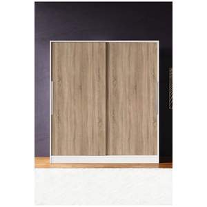 Armoire moderne Zambak 160 cm avec porte coulissante, rangement pour vêtements en bois, 11 étagères et 2 tiroirs, fonction pliable - Product Image 4